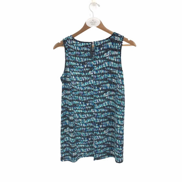 Vince Camuto tunic top s hi low sleeveless blue green black geo keyhole back - Picture 3 of 8